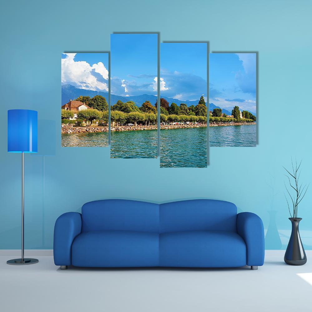 Geneva Lake In Vevey Canvas Wall Art-4 Pop-Gallery Wrap-50" x 32"-Tiaracle