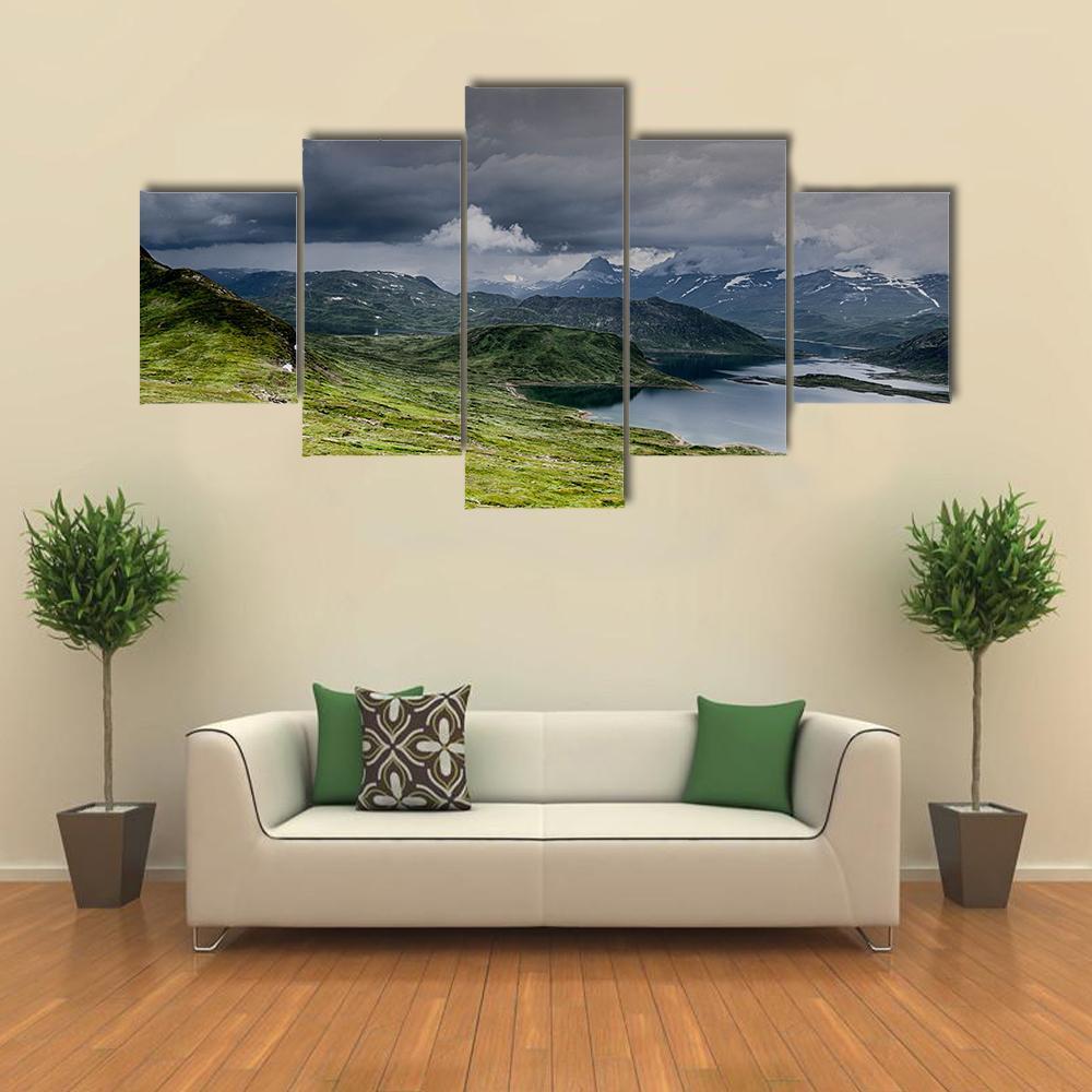 Lake With Mountains Europe Canvas Wall Art-5 Star-Gallery Wrap-62" x 32"-Tiaracle