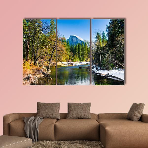 Lake Near Half Dome Rock Canvas Wall Art-3 Horizontal-Gallery Wrap-25" x 16"-Tiaracle