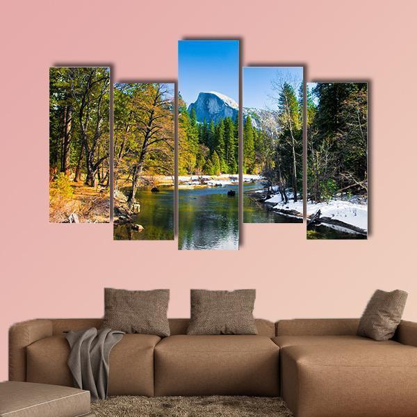 Lake Near Half Dome Rock Canvas Wall Art-5 Pop-Gallery Wrap-47" x 32"-Tiaracle
