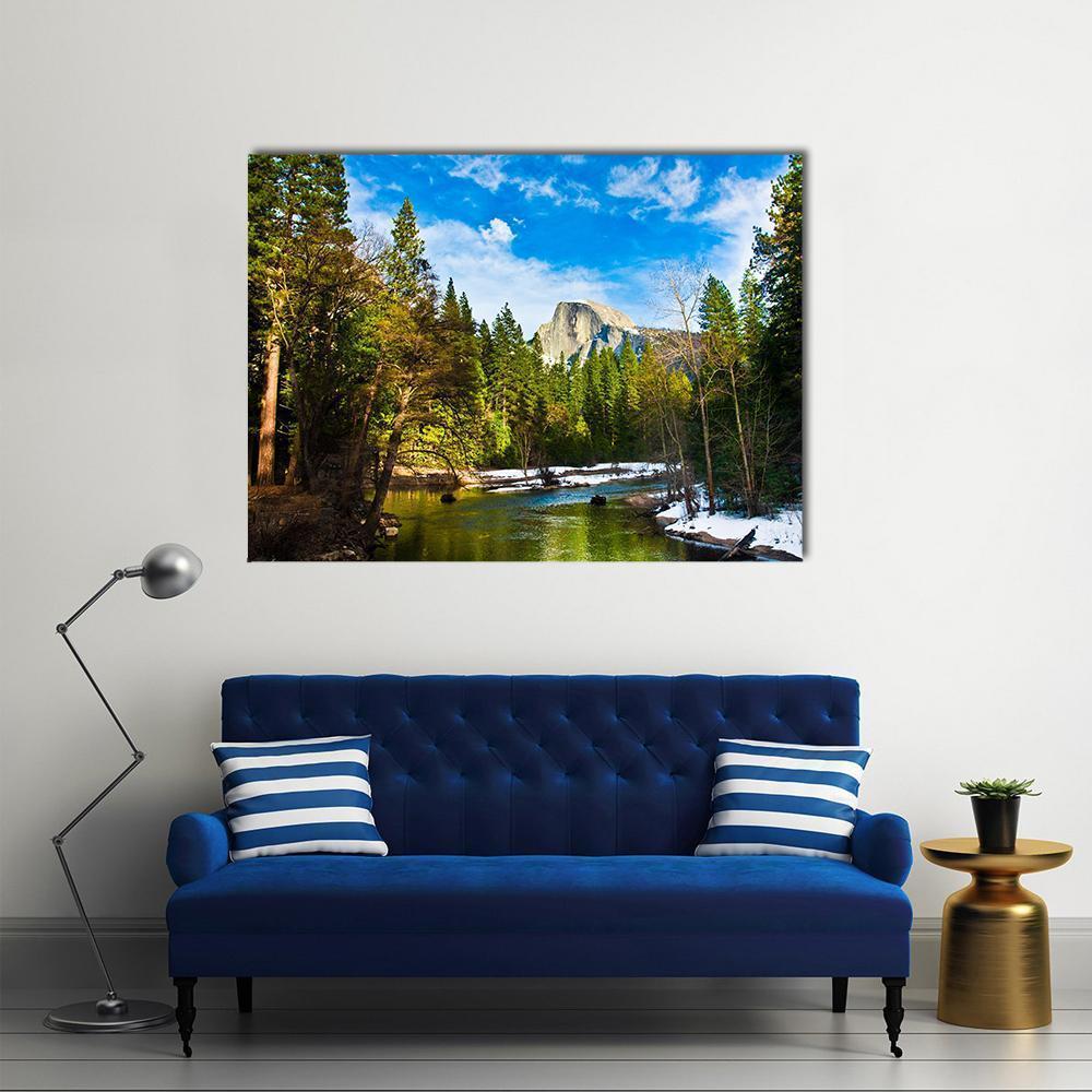Half Dome Rock From Lake Canvas Wall Art-4 Horizontal-Gallery Wrap-34" x 24"-Tiaracle