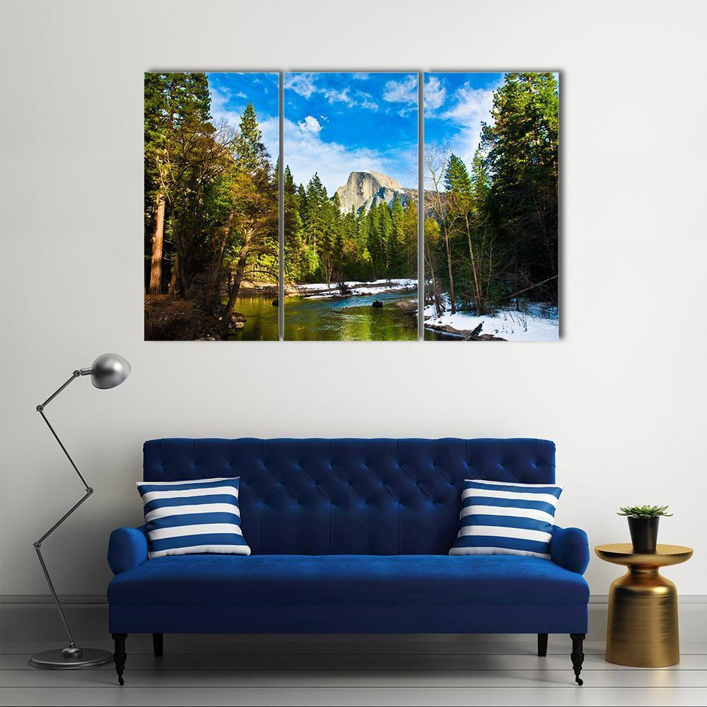 Half Dome Rock From Lake Canvas Wall Art-3 Horizontal-Gallery Wrap-37" x 24"-Tiaracle