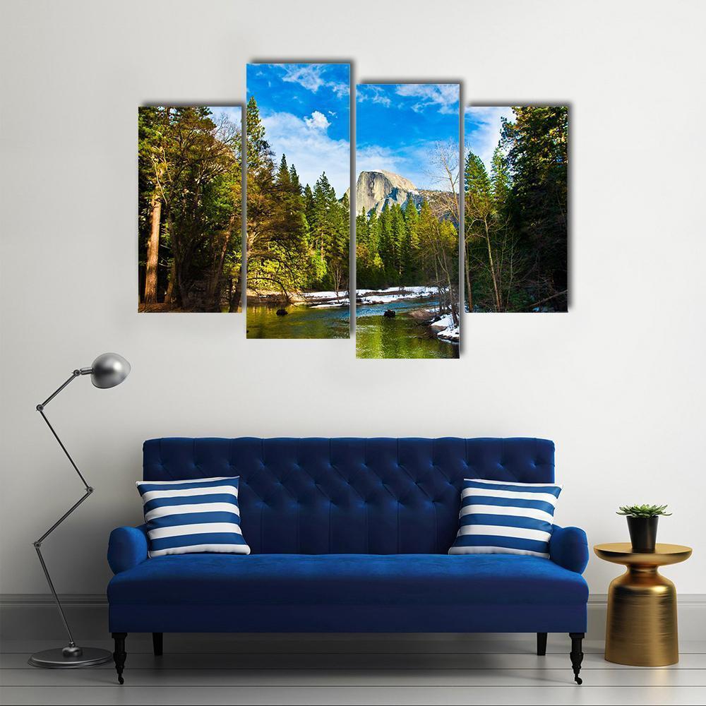 Half Dome Rock From Lake Canvas Wall Art-4 Pop-Gallery Wrap-50" x 32"-Tiaracle