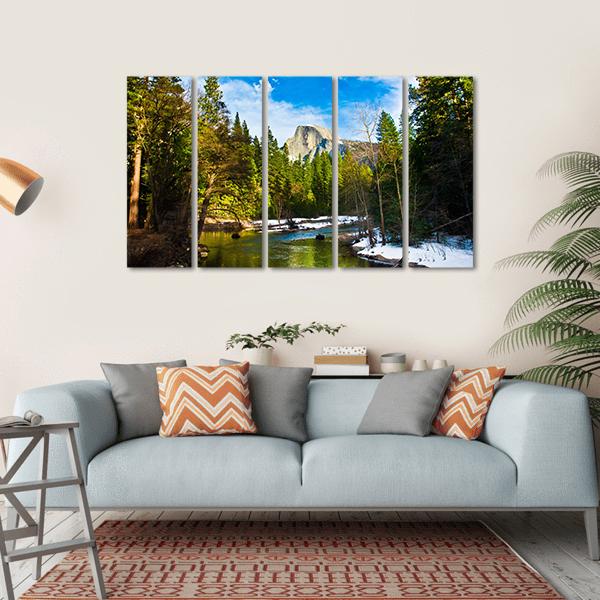 Half Dome Rock From Lake Canvas Wall Art-5 Horizontal-Gallery Wrap-22" x 12"-Tiaracle