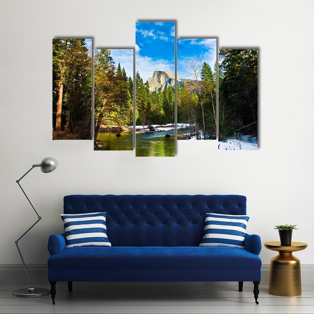 Half Dome Rock From Lake Canvas Wall Art-5 Pop-Gallery Wrap-47" x 32"-Tiaracle