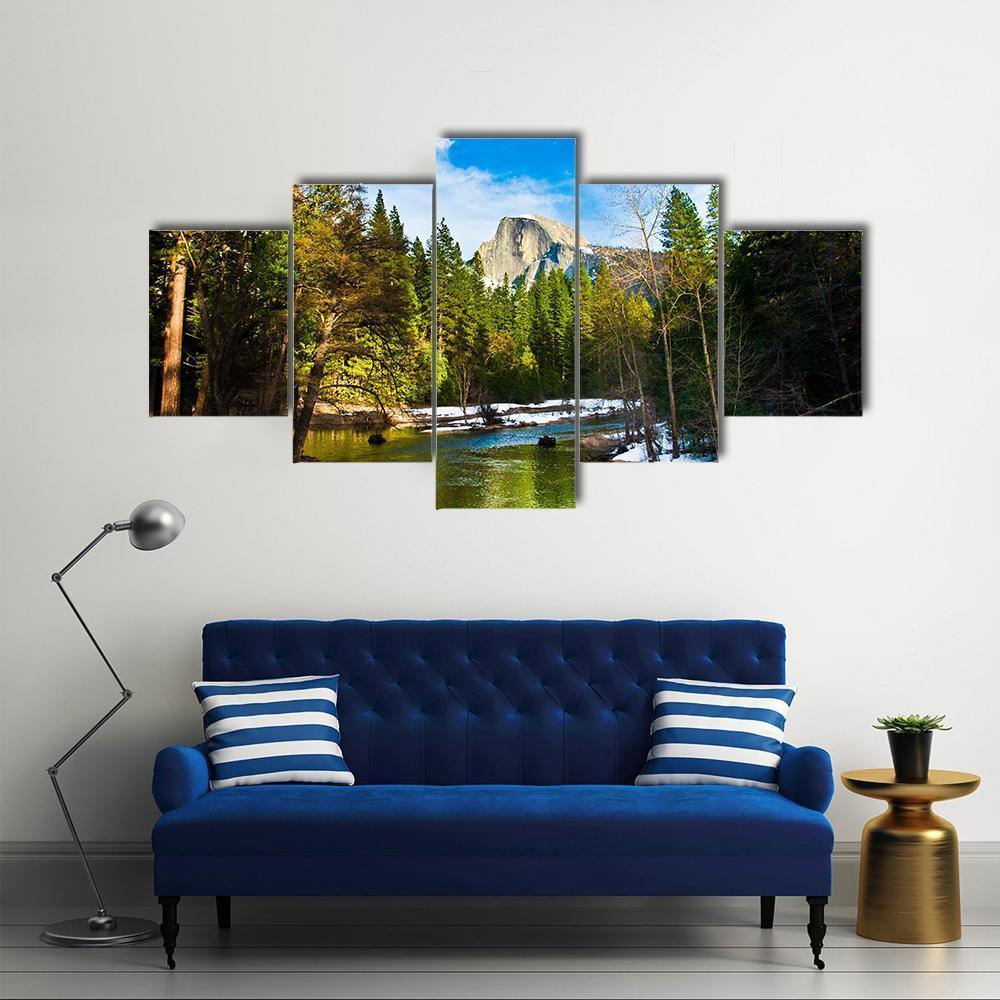 Half Dome Rock From Lake Canvas Wall Art-5 Star-Gallery Wrap-62" x 32"-Tiaracle