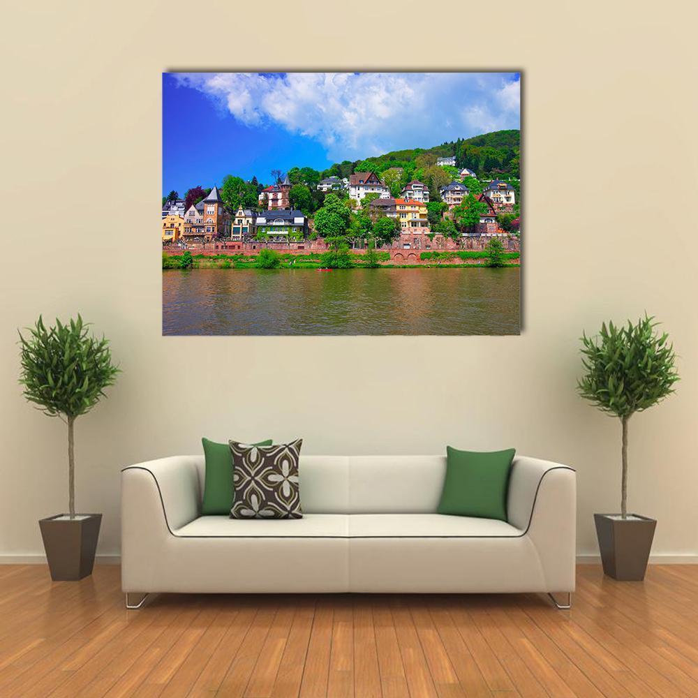 Neckar River & Quay Canvas Wall Art-1 Piece-Gallery Wrap-48" x 32"-Tiaracle