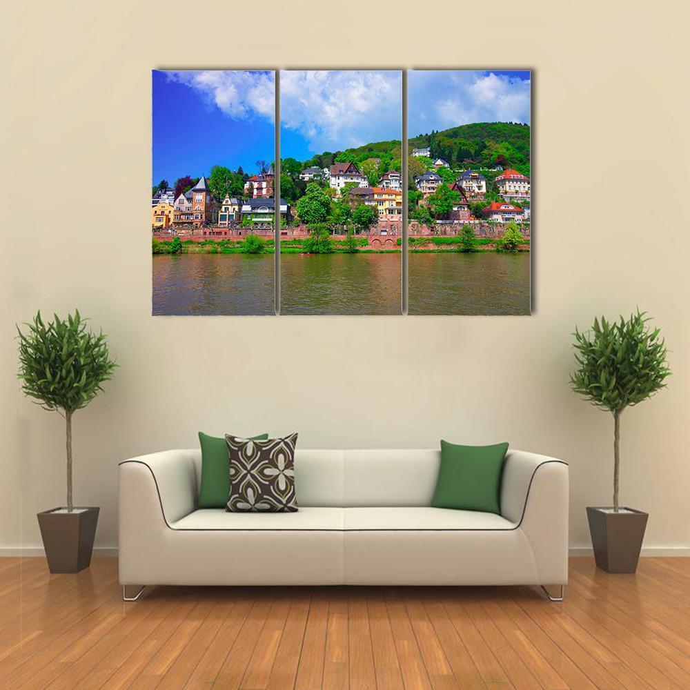 Neckar River & Quay Canvas Wall Art-3 Horizontal-Gallery Wrap-37" x 24"-Tiaracle