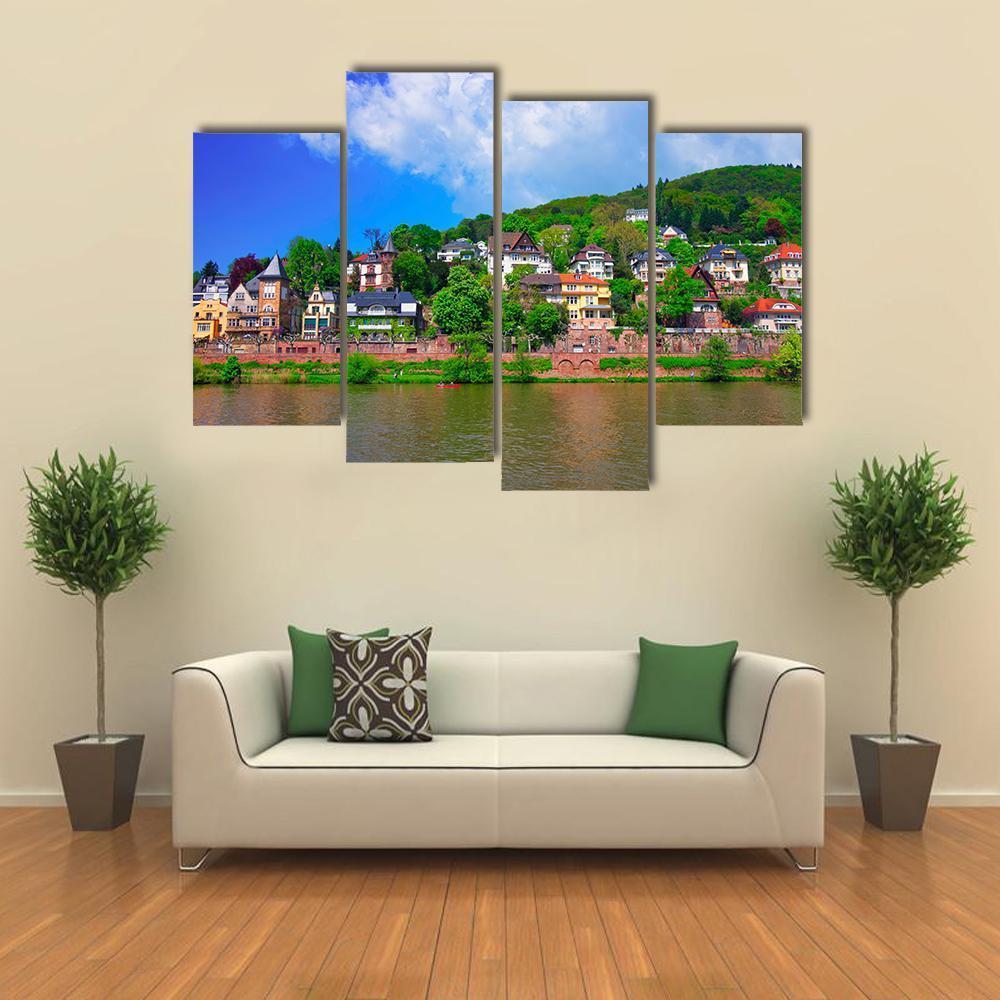 Neckar River & Quay Canvas Wall Art-4 Pop-Gallery Wrap-50" x 32"-Tiaracle