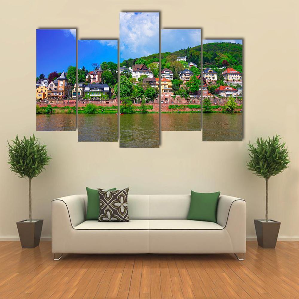 Neckar River &amp; Quay Canvas Wall Art-5 Pop-Gallery Wrap-47" x 32"-Tiaracle