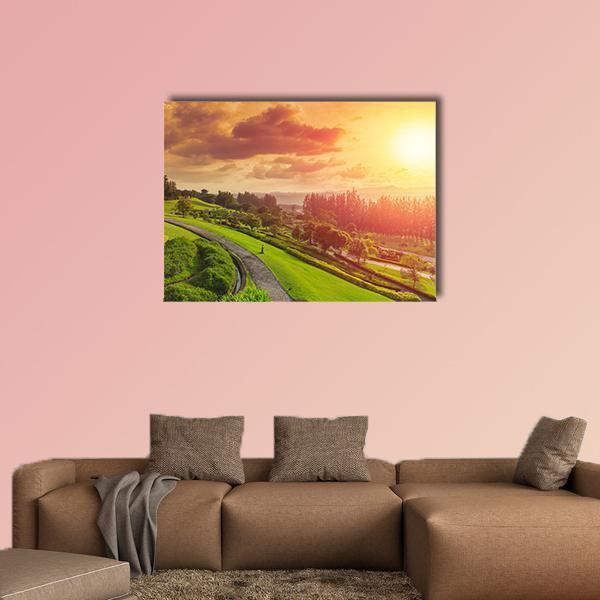 Green Park At Sunset Canvas Wall Art-1 Piece-Gallery Wrap-48" x 32"-Tiaracle