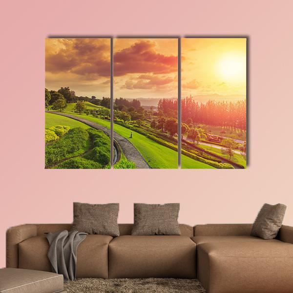 Green Park At Sunset Canvas Wall Art-3 Horizontal-Gallery Wrap-25" x 16"-Tiaracle