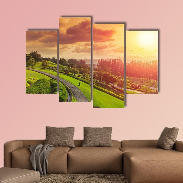 Green Park At Sunset Canvas Wall Art-3 Horizontal-Gallery Wrap-25" x 16"-Tiaracle