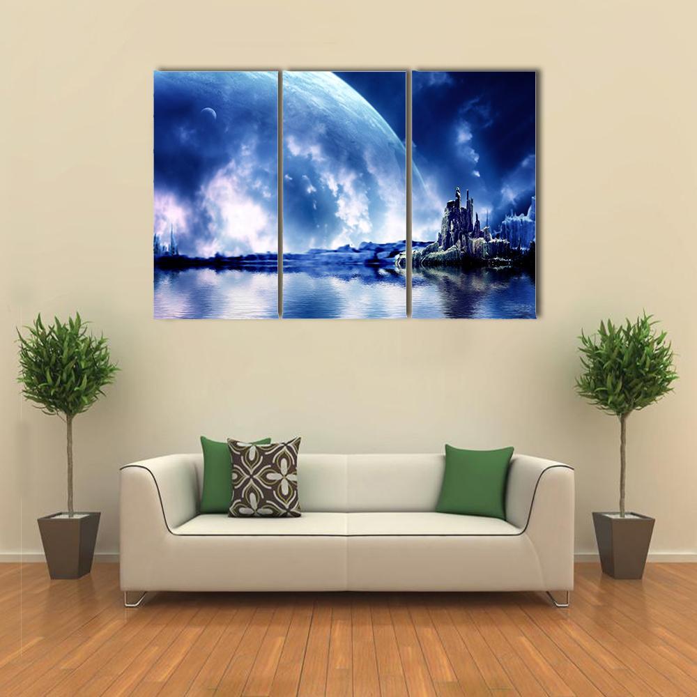 Landscape In Fantasy Planet Canvas Wall Art-3 Horizontal-Gallery Wrap-37" x 24"-Tiaracle