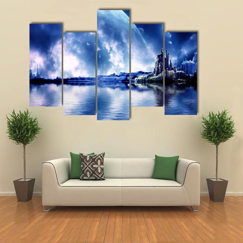 Landscape In Fantasy Planet Canvas Wall Art-5 Pop-Gallery Wrap-47" x 32"-Tiaracle