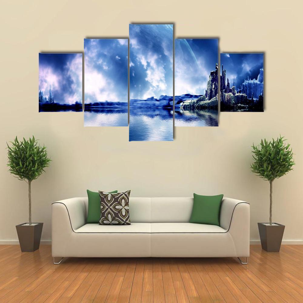 Landscape In Fantasy Planet Canvas Wall Art-5 Star-Gallery Wrap-62" x 32"-Tiaracle