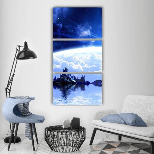 Blue Fantasy Planet Vertical Canvas Wall Art-3 Vertical-Gallery Wrap-12" x 25"-Tiaracle