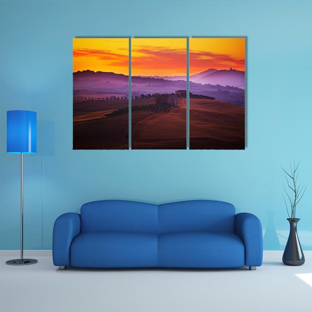 Tuscany At Sunset Canvas Wall Art-5 Pop-Gallery Wrap-47" x 32"-Tiaracle