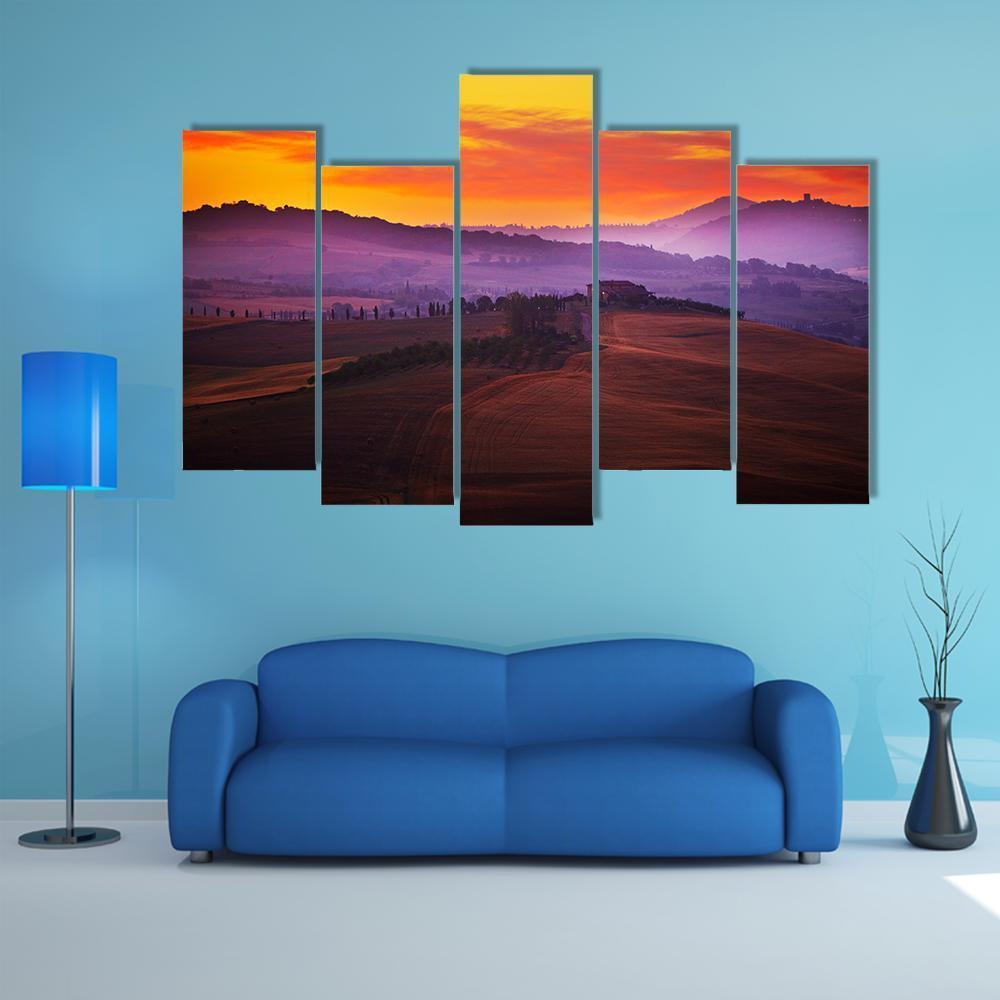 Tuscany At Sunset Canvas Wall Art-5 Pop-Gallery Wrap-47" x 32"-Tiaracle