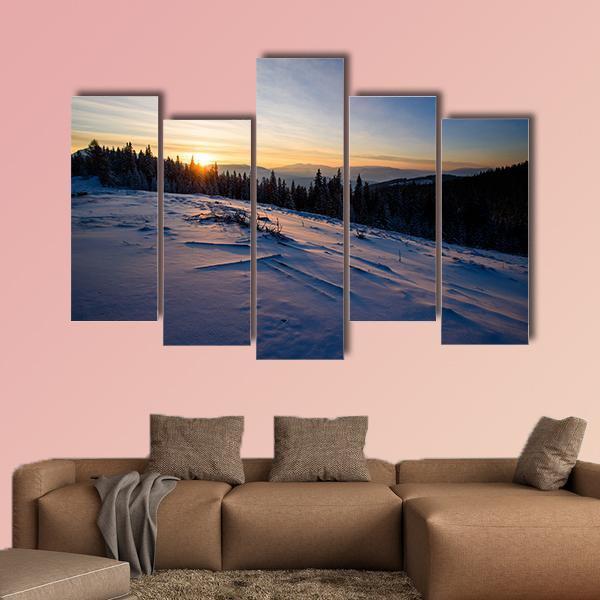 Beautiful Winter Landscape Canvas Wall Art-5 Pop-Gallery Wrap-47&quot; x 32&quot;-Tiaracle