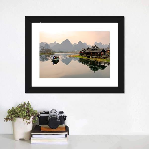 Landscape In Yangshuo Canvas Wall Art-1 Piece-Framed Print-20" x 16"-Tiaracle