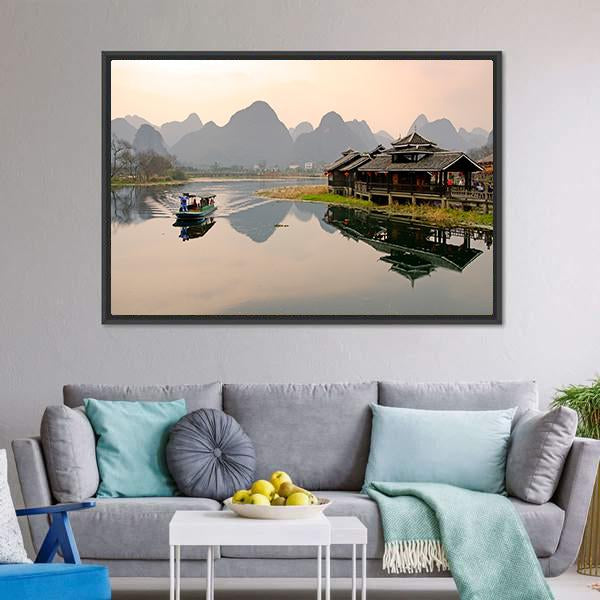 Landscape In Yangshuo Canvas Wall Art-5 Horizontal-Gallery Wrap-22" x 12"-Tiaracle