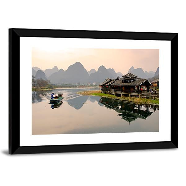 Landscape In Yangshuo Canvas Wall Art-5 Horizontal-Gallery Wrap-22" x 12"-Tiaracle