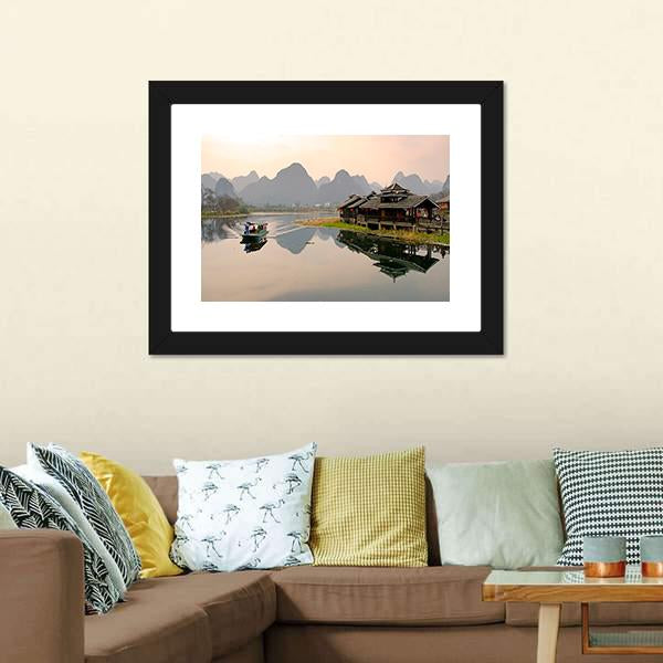 Landscape In Yangshuo Canvas Wall Art-5 Horizontal-Gallery Wrap-22" x 12"-Tiaracle