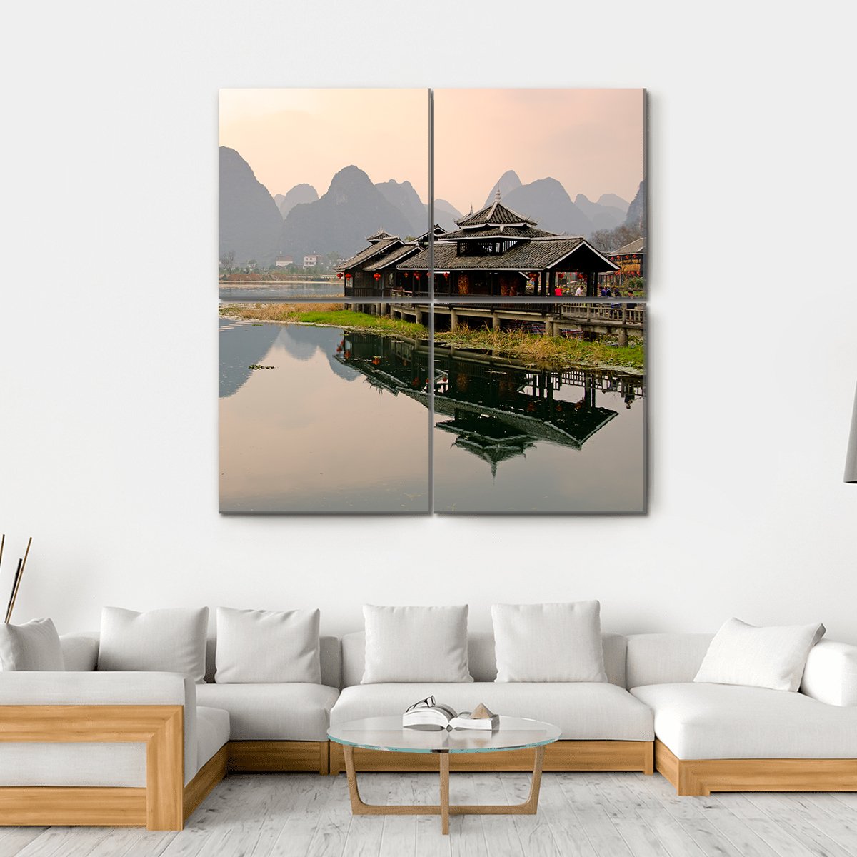 Landscape In Yangshuo Canvas Wall Art-4 Square-Gallery Wrap-17" x 17"-Tiaracle