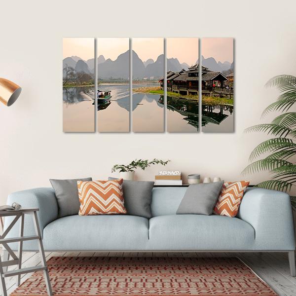 Landscape In Yangshuo Canvas Wall Art-5 Horizontal-Gallery Wrap-22" x 12"-Tiaracle