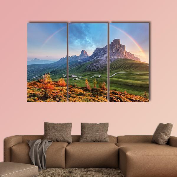 Rainbow In Alps Canvas Wall Art-3 Horizontal-Gallery Wrap-37" x 24"-Tiaracle