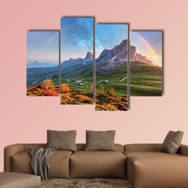 Rainbow In Alps Canvas Wall Art-4 Pop-Gallery Wrap-50&quot; x 32&quot;-Tiaracle