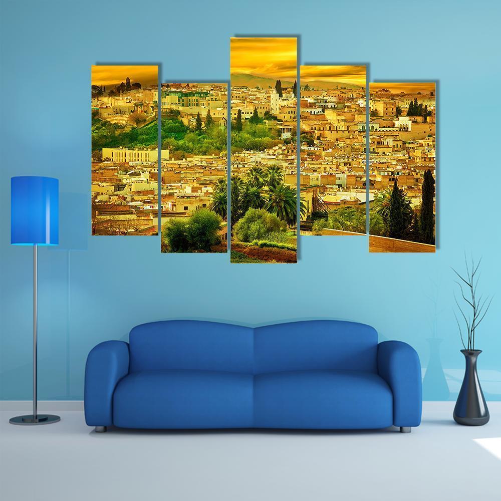 City Wall In Fes Canvas Wall Art-5 Pop-Gallery Wrap-47" x 32"-Tiaracle