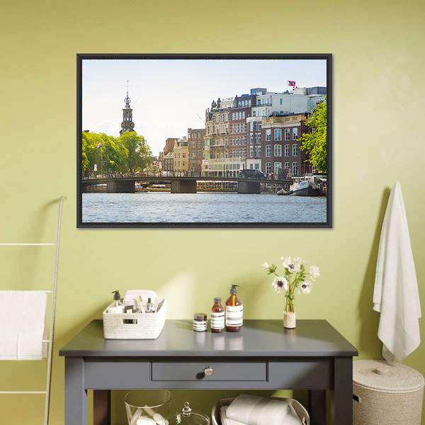 Landscape Of Amsterdam Canvas Wall Art-1 Piece-Floating Frame-24" x 16"-Tiaracle
