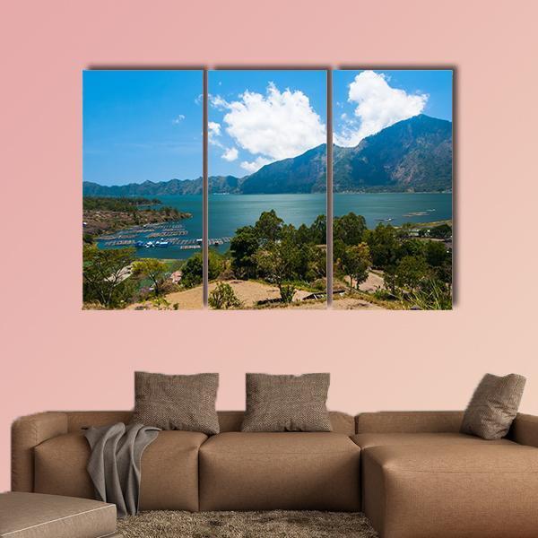 Landscape Of Lake Batur Canvas Wall Art-3 Horizontal-Gallery Wrap-37" x 24"-Tiaracle