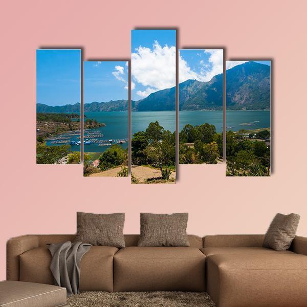 Landscape Of Lake Batur Canvas Wall Art-5 Pop-Gallery Wrap-47" x 32"-Tiaracle