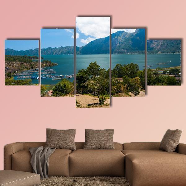 Landscape Of Lake Batur Canvas Wall Art-5 Star-Gallery Wrap-62" x 32"-Tiaracle