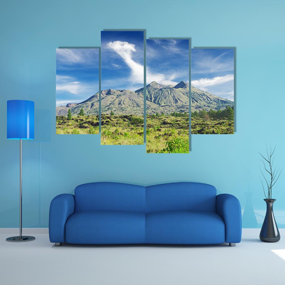 Landscape Of Batur Volcano Canvas Wall Art-4 Pop-Gallery Wrap-50" x 32"-Tiaracle