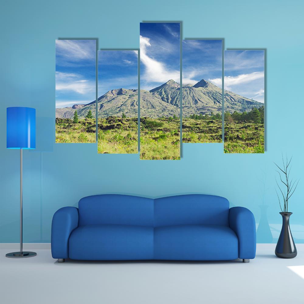 Landscape Of Batur Volcano Canvas Wall Art-5 Pop-Gallery Wrap-47" x 32"-Tiaracle