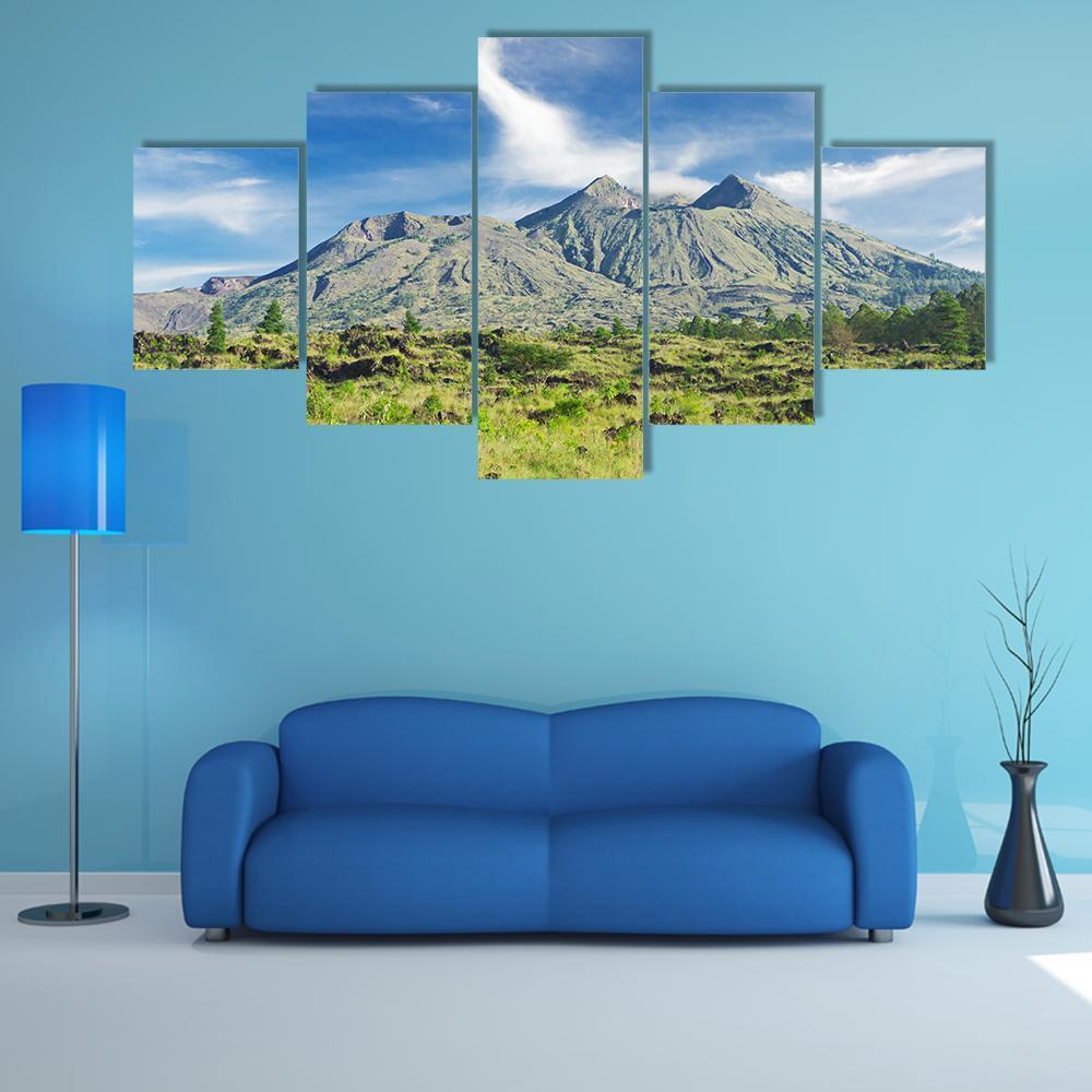 Landscape Of Batur Volcano Canvas Wall Art-5 Star-Gallery Wrap-62" x 32"-Tiaracle