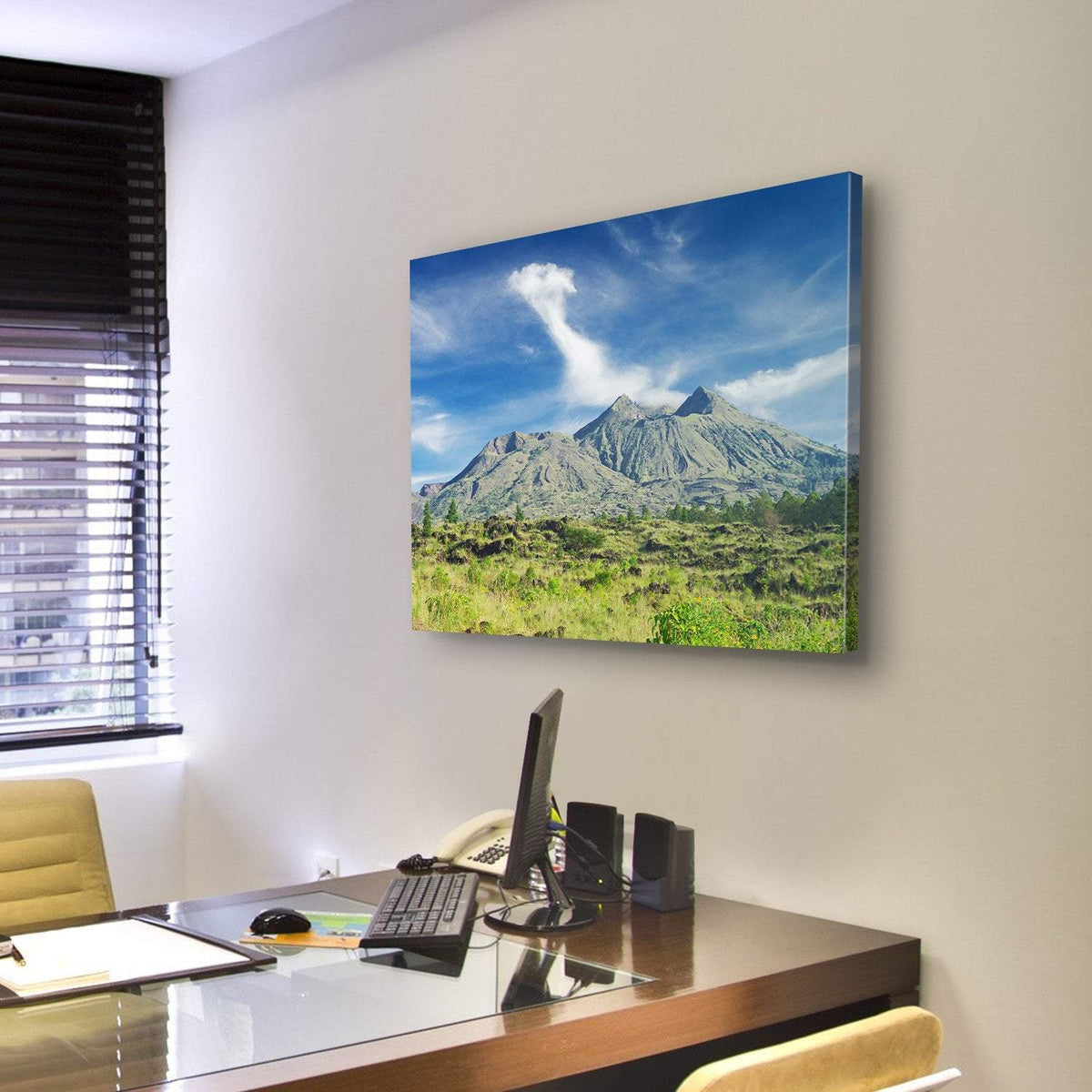 Landscape Of Batur Volcano Canvas Wall Art-3 Horizontal-Gallery Wrap-25" x 16"-Tiaracle