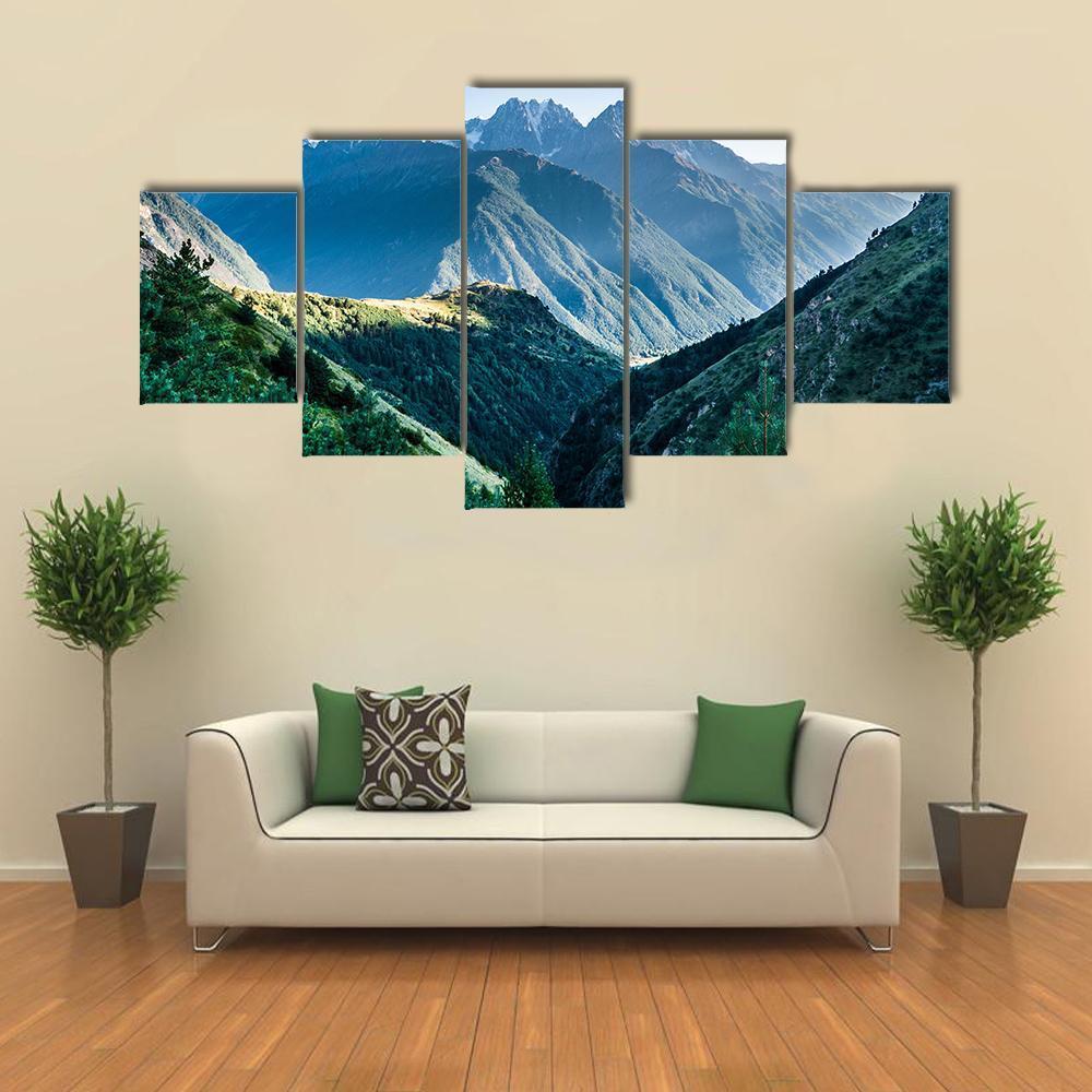 Landscape Of Caucasus Mountain Canvas Wall Art-5 Star-Gallery Wrap-62" x 32"-Tiaracle