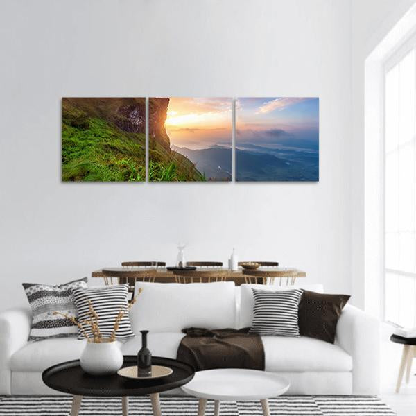 Phu Chi Fa At Sunrise Panoramic Canvas Wall Art-3 Piece-25" x 08"-Tiaracle