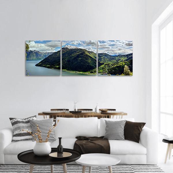 Landscape Of Fjord Norway Panoramic Canvas Wall Art-3 Piece-25" x 08"-Tiaracle
