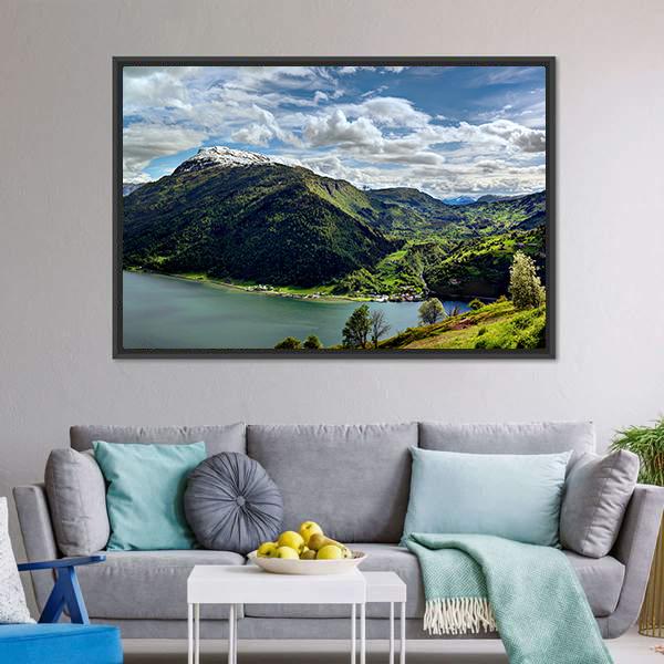 Landscape Of Fjord Norway Panoramic Canvas Wall Art-1 Piece-36" x 12"-Tiaracle