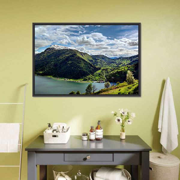 Landscape Of Fjord Norway Panoramic Canvas Wall Art-1 Piece-36" x 12"-Tiaracle