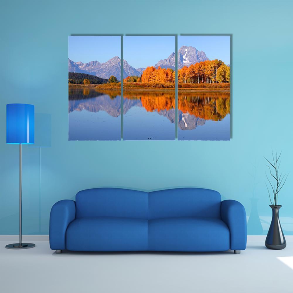 Oxbow Bend In Autumn Canvas Wall Art-3 Horizontal-Gallery Wrap-37" x 24"-Tiaracle