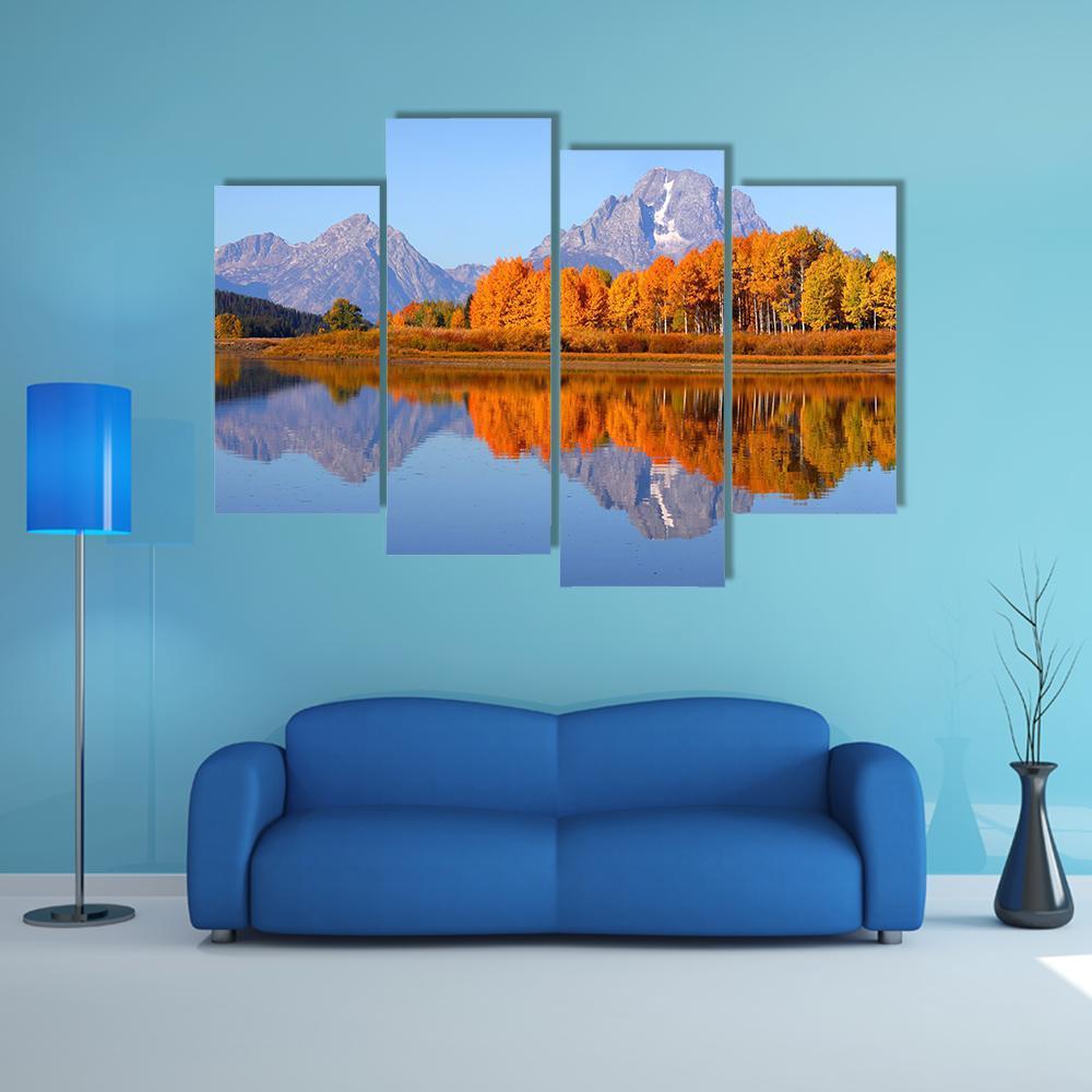 Oxbow Bend In Autumn Canvas Wall Art-4 Pop-Gallery Wrap-50" x 32"-Tiaracle