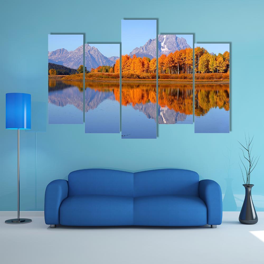 Oxbow Bend In Autumn Canvas Wall Art-5 Pop-Gallery Wrap-47" x 32"-Tiaracle