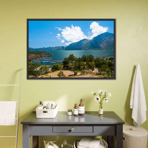 Landscape Of Lake Batur Canvas Wall Art-1 Piece-Floating Frame-24" x 16"-Tiaracle